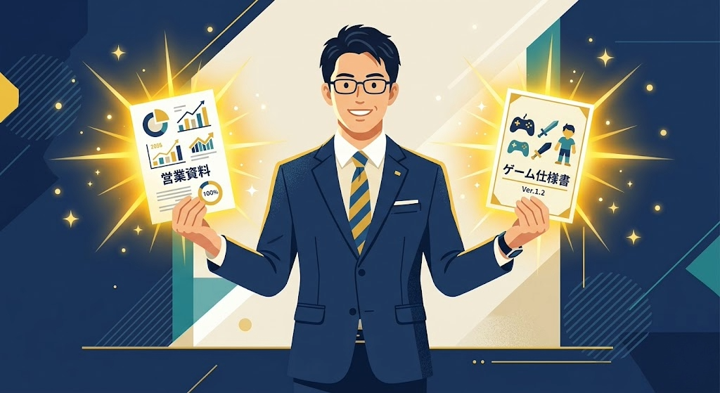社会人スキルとゲーム開発スキルが接続するイメージ