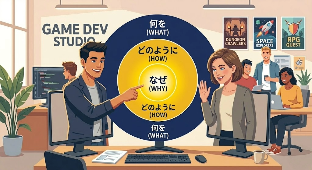 WHY・HOW・WHATのゴールデンサークルのイメージ図