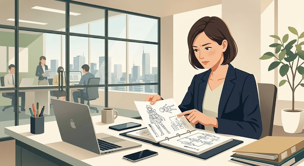 採用担当者がポートフォリオを確認しているイラスト
