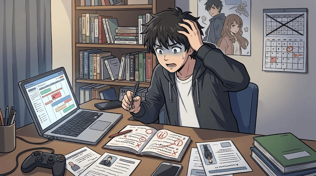 就活スケジュールに出遅れて焦る大学生のイラスト